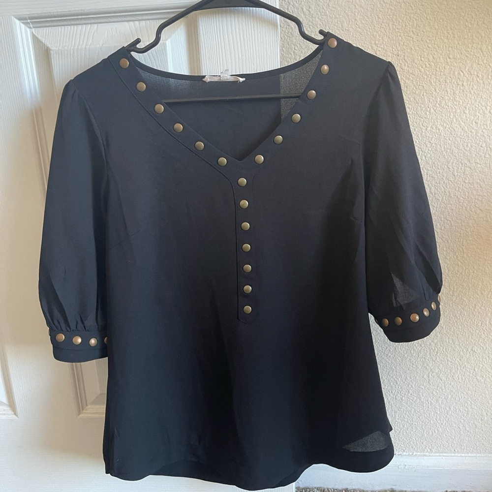 41 Hawthorn blouse, black with gold rustic metallic beading detail